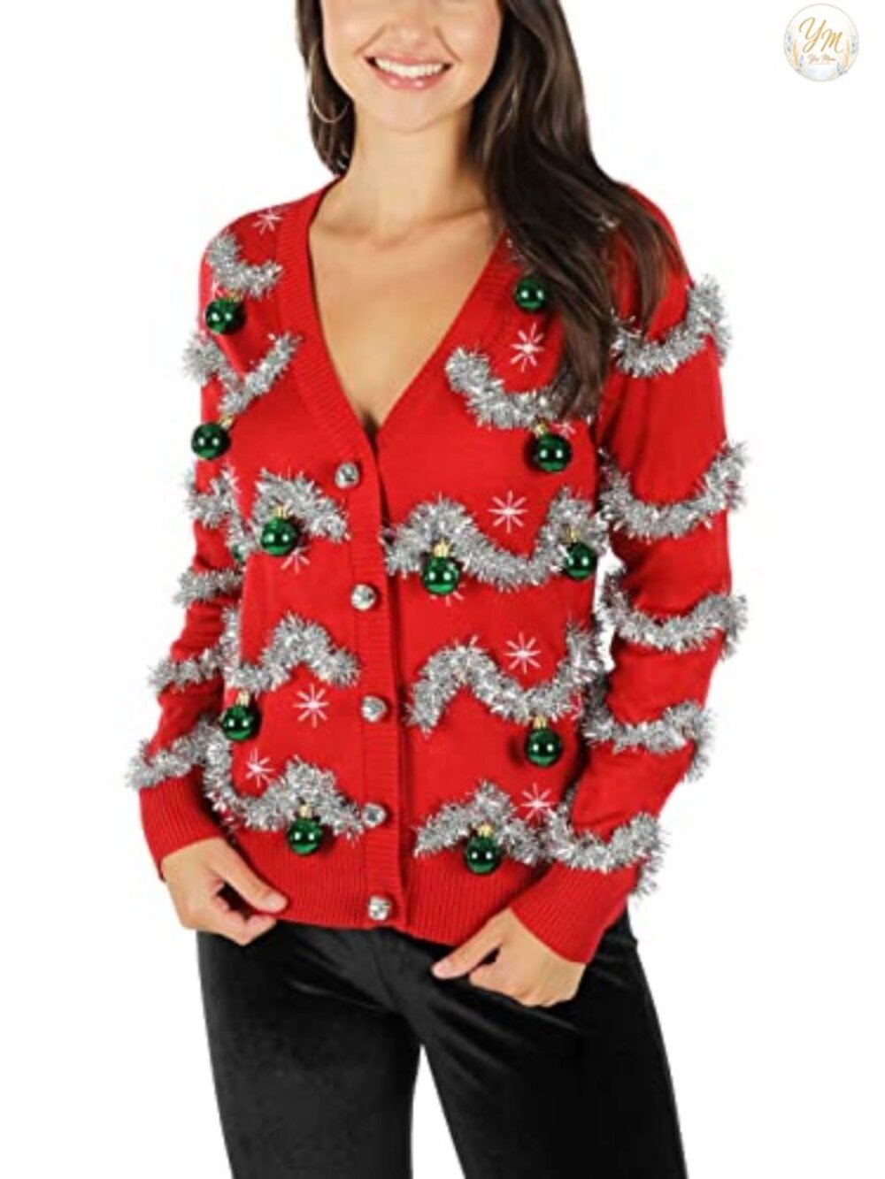 Women's Ugly Christmas Cardigan V-Neck Button Long Sleeve Holiday Sweater